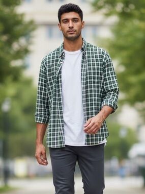BF1337 Men’s GUSTIN Designer Preppy Plaid Button Down Shirt XL